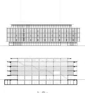 Gevel en langsdoorsnede